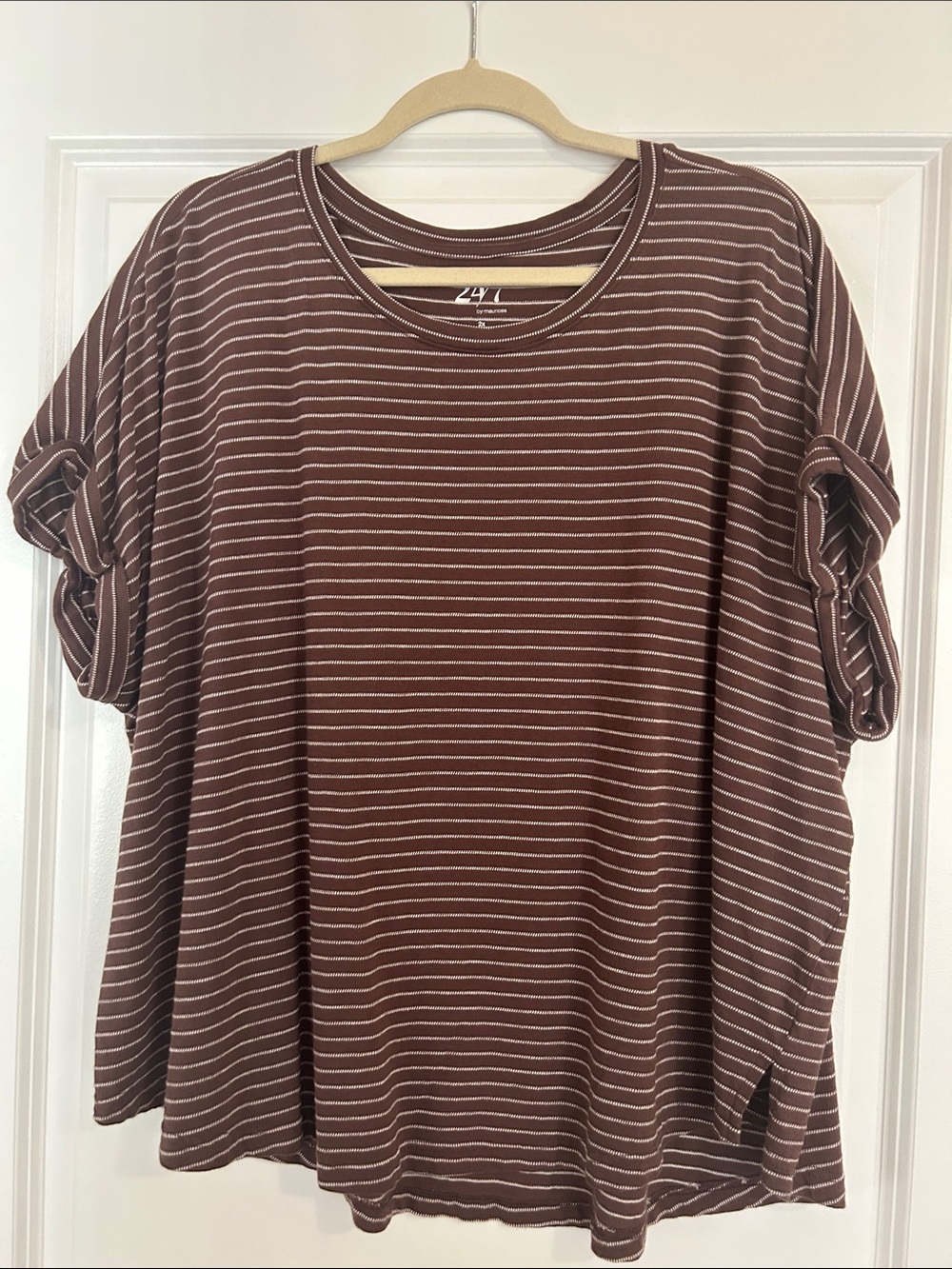 Maurices Brown Striped Cap Sleeve Tee